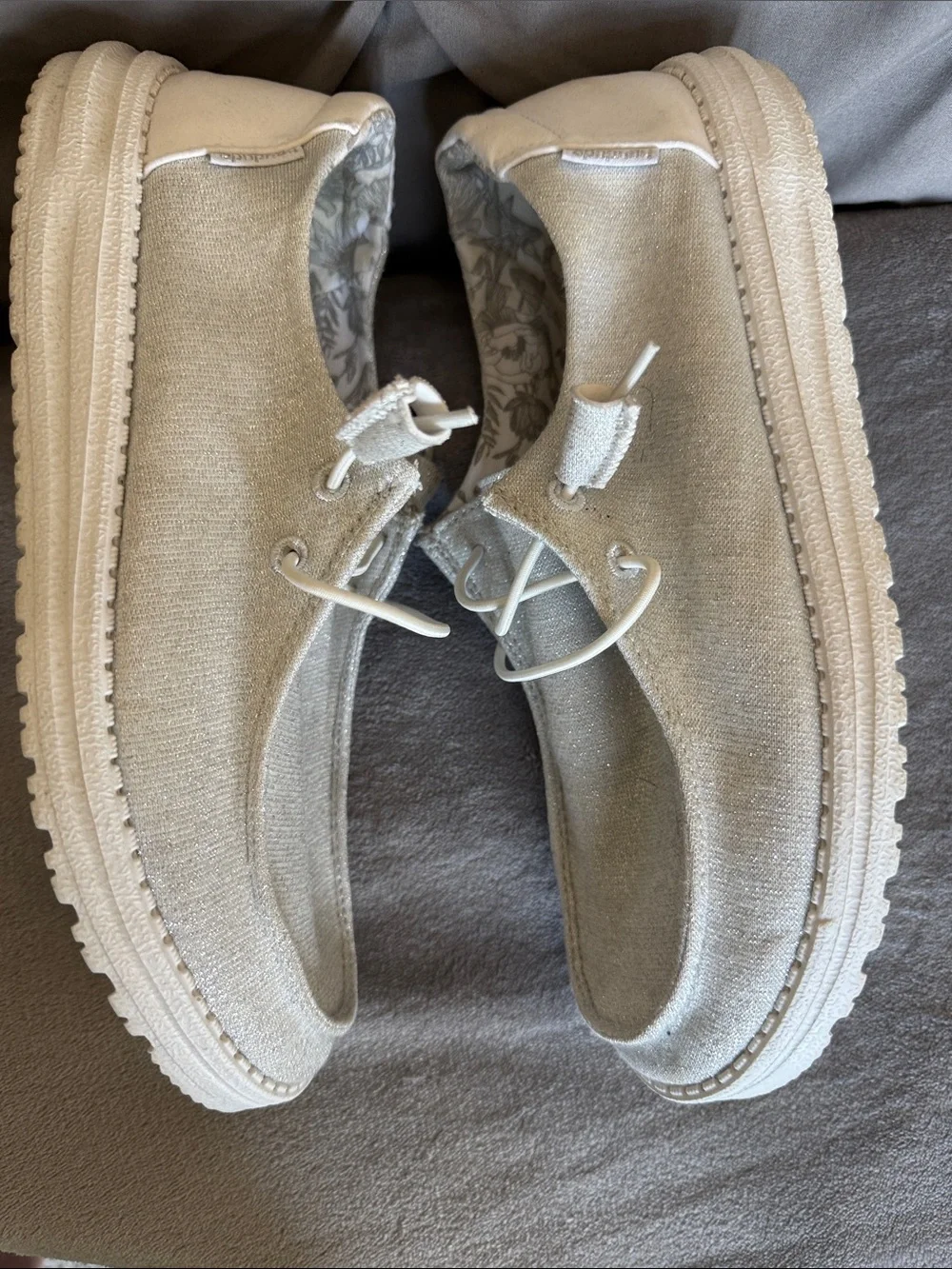 Hey Dude sparkle silver Canvas Slip-On Loafers